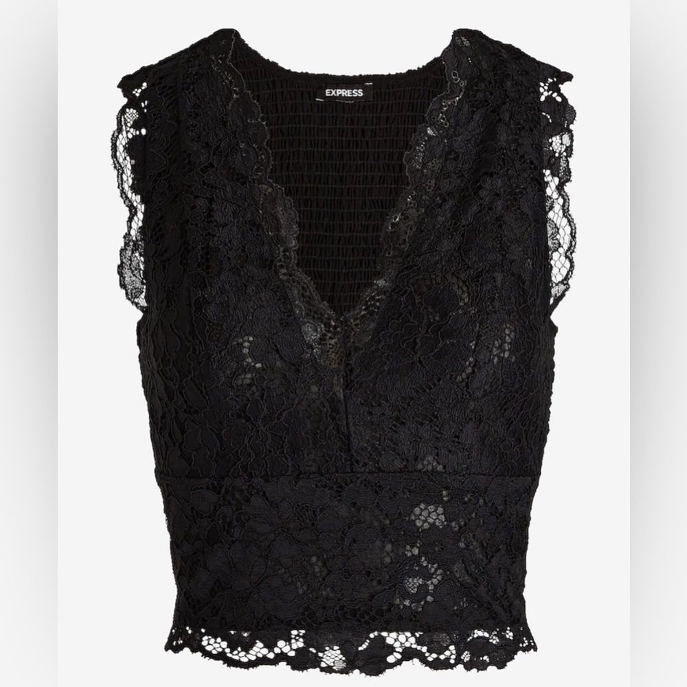NWT Express women’s Black Lace V-neck smocked back tank - Medium
